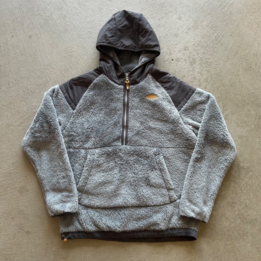 Merrell High Pile Sherpa Anorak Jacket Size Large Gray Fleece Half Zip Hoodie